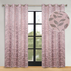 Leaves Room Darkening Washable Blackout Curtain Panels, Set of 2