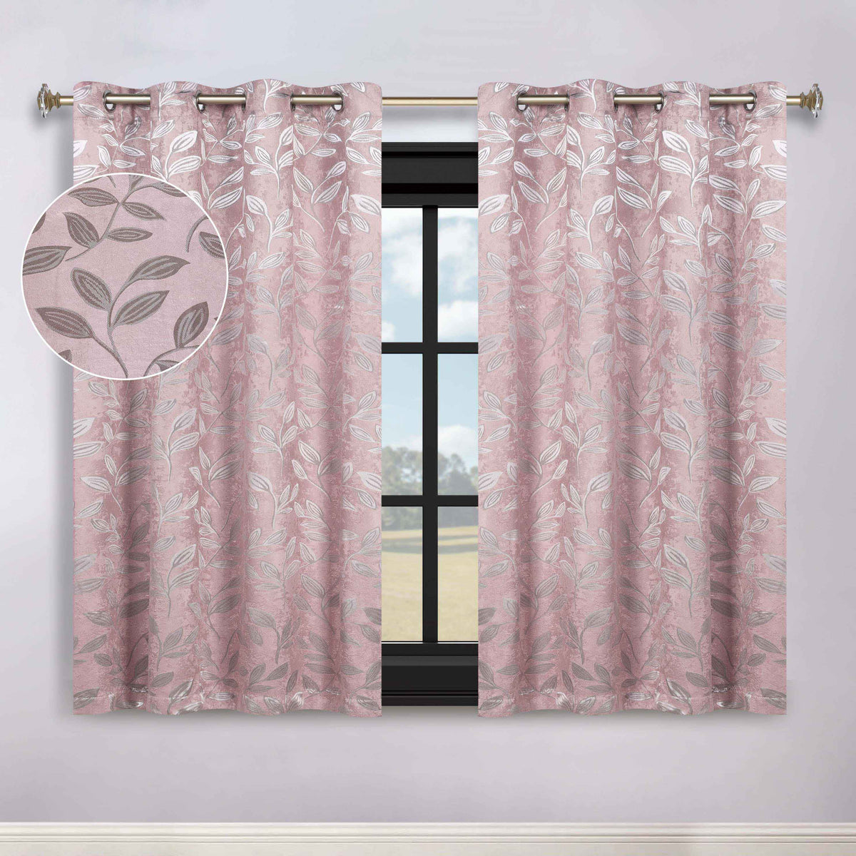 Leaves Room Darkening Washable Blackout Curtain Panels, Set of 2