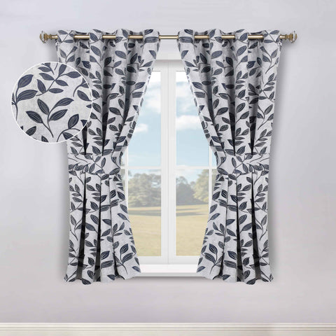 Blackout Window Curtains Leaves Pattern Room Darkening Set of 2