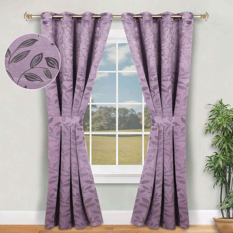 Blackout Window Curtains Leaves Pattern Room Darkening Set of 2