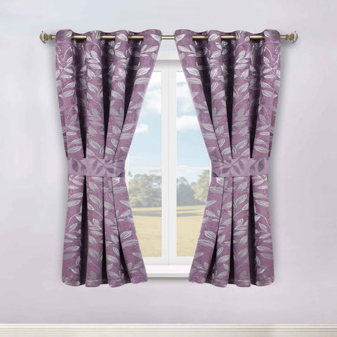 Blackout Window Curtains Leaves Pattern Room Darkening Set of 2