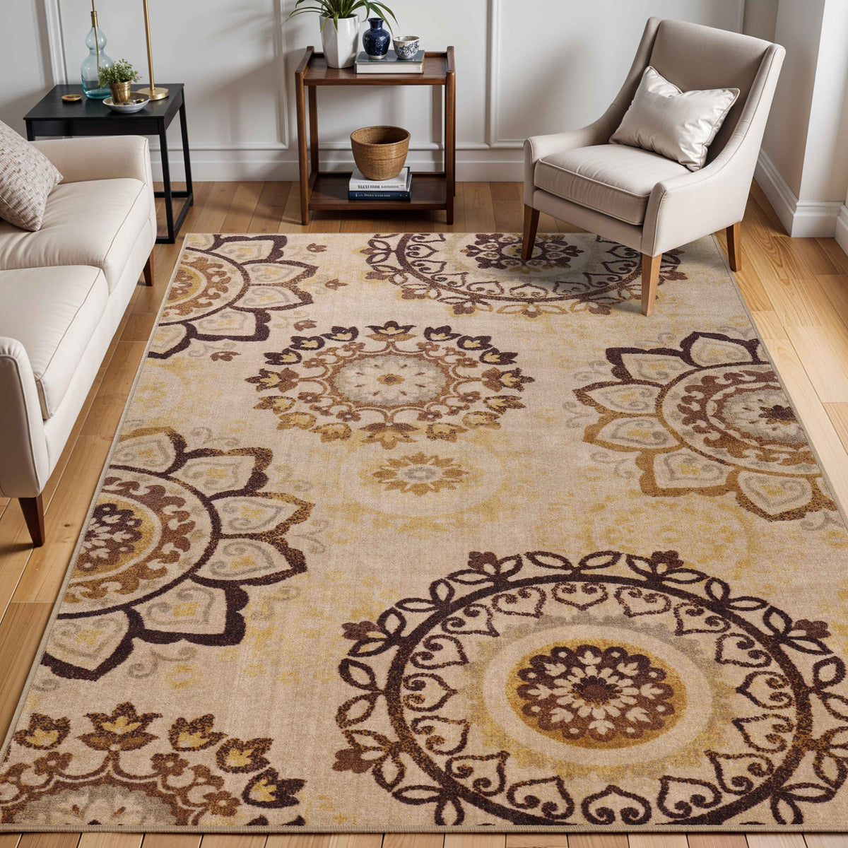 Liena Floral Medallion Non-Slip Washable Area Rug or Runner