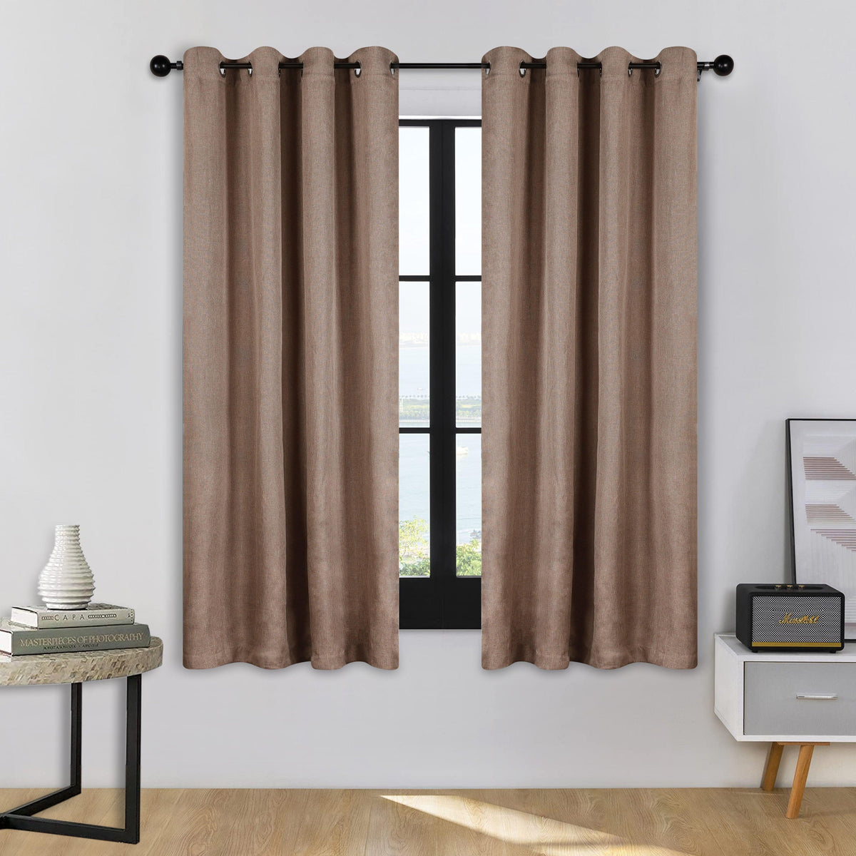 Linen Pattern Washable Room Darkening Blackout Curtain Set 52" - 4 Pieces