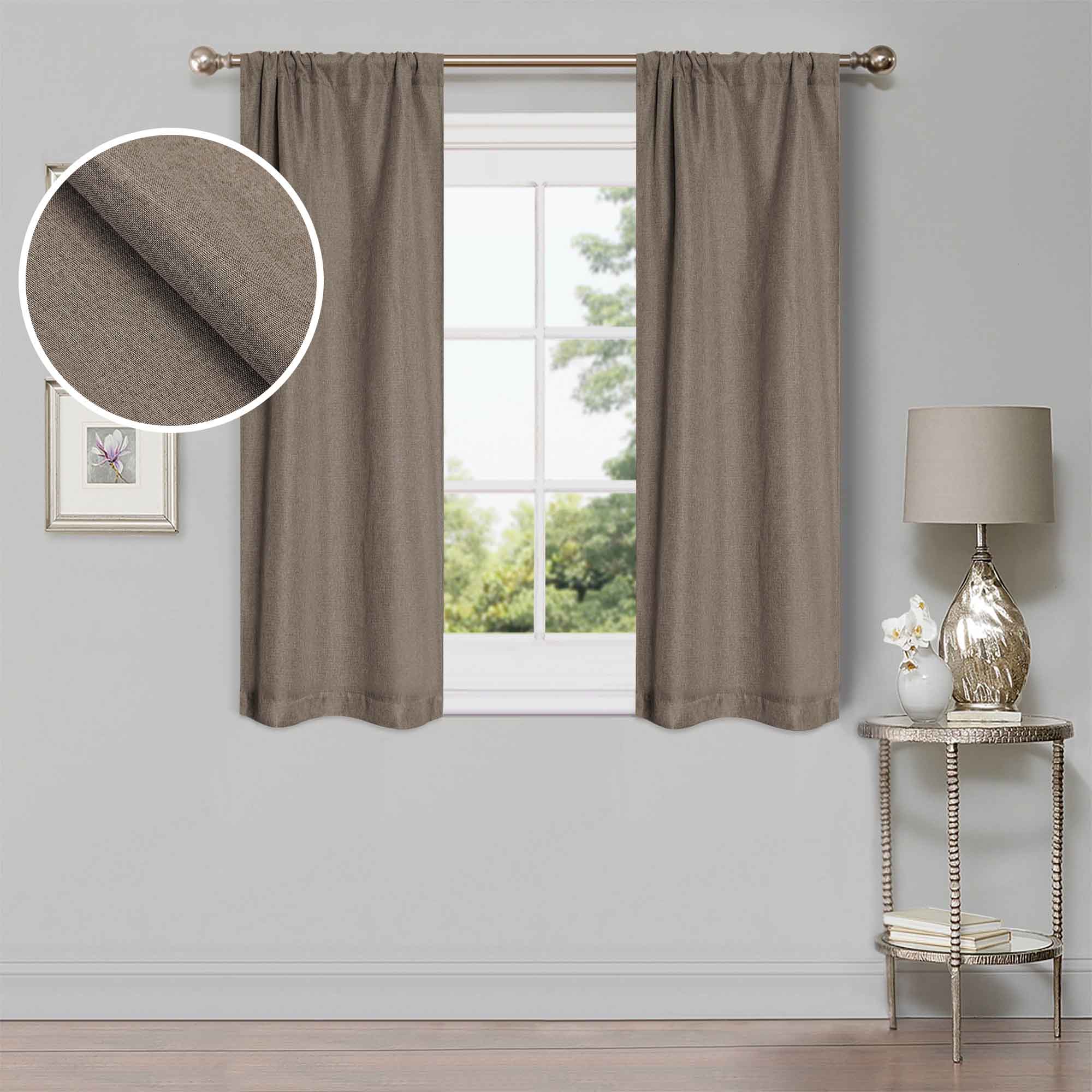 Linen Pattern Washable Room Darkening Blackout Curtains Set 26" - 4 Pieces