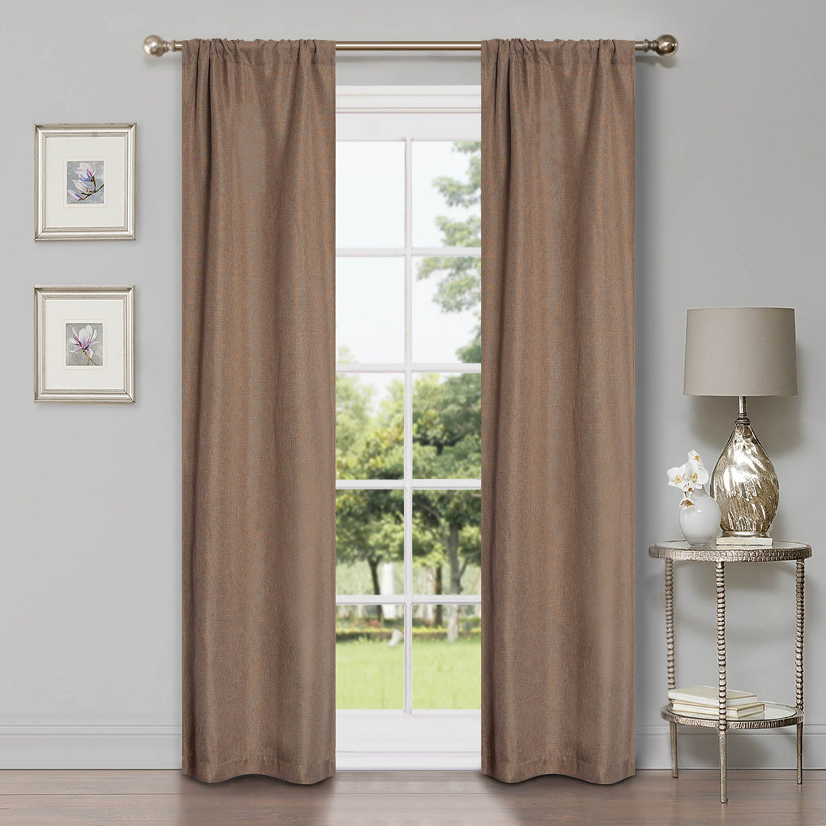 Linen Pattern Washable Room Darkening Blackout Curtains Set 26" - 8 Pieces