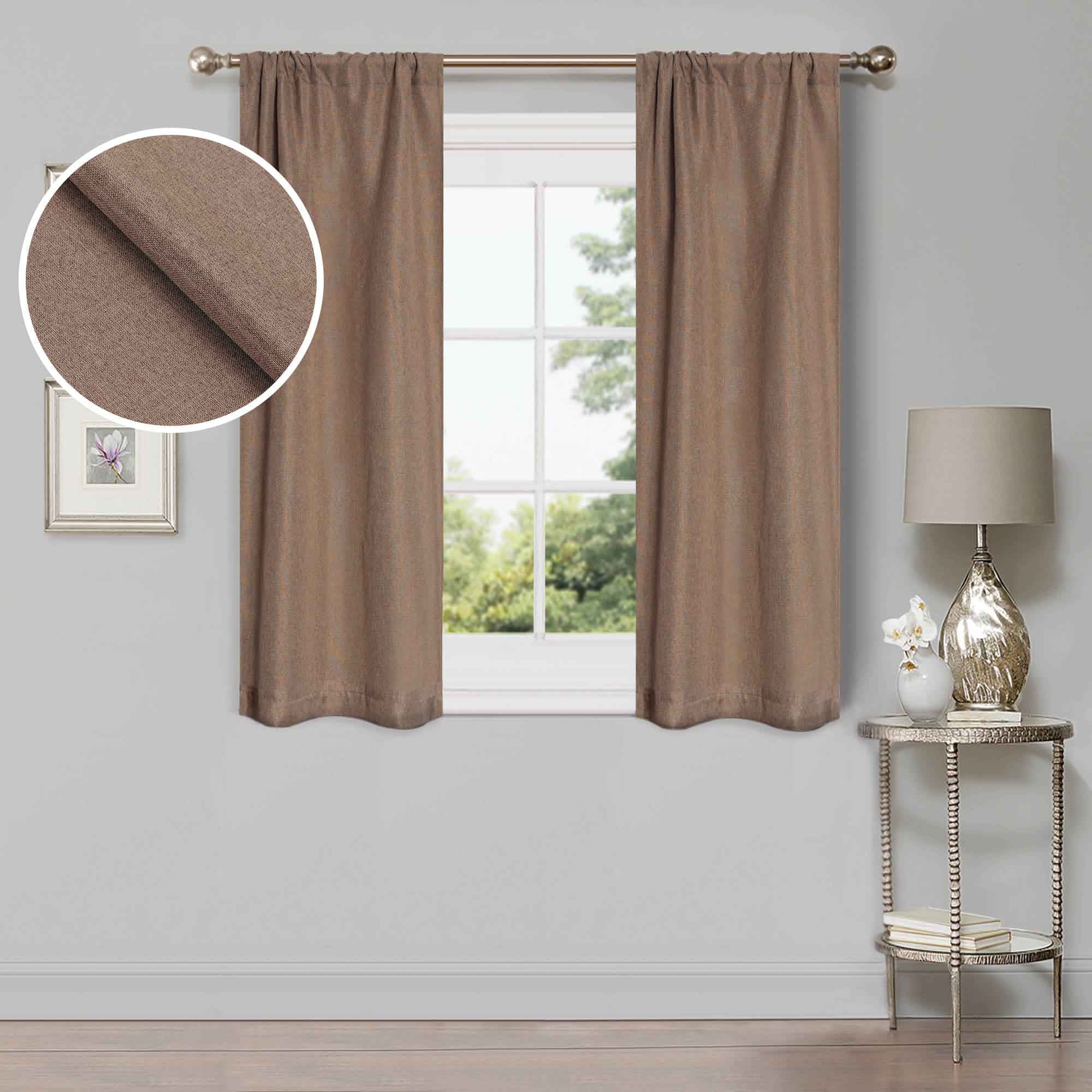 Linen Pattern Washable Room Darkening Blackout Curtains Set 26" - 4 Pieces