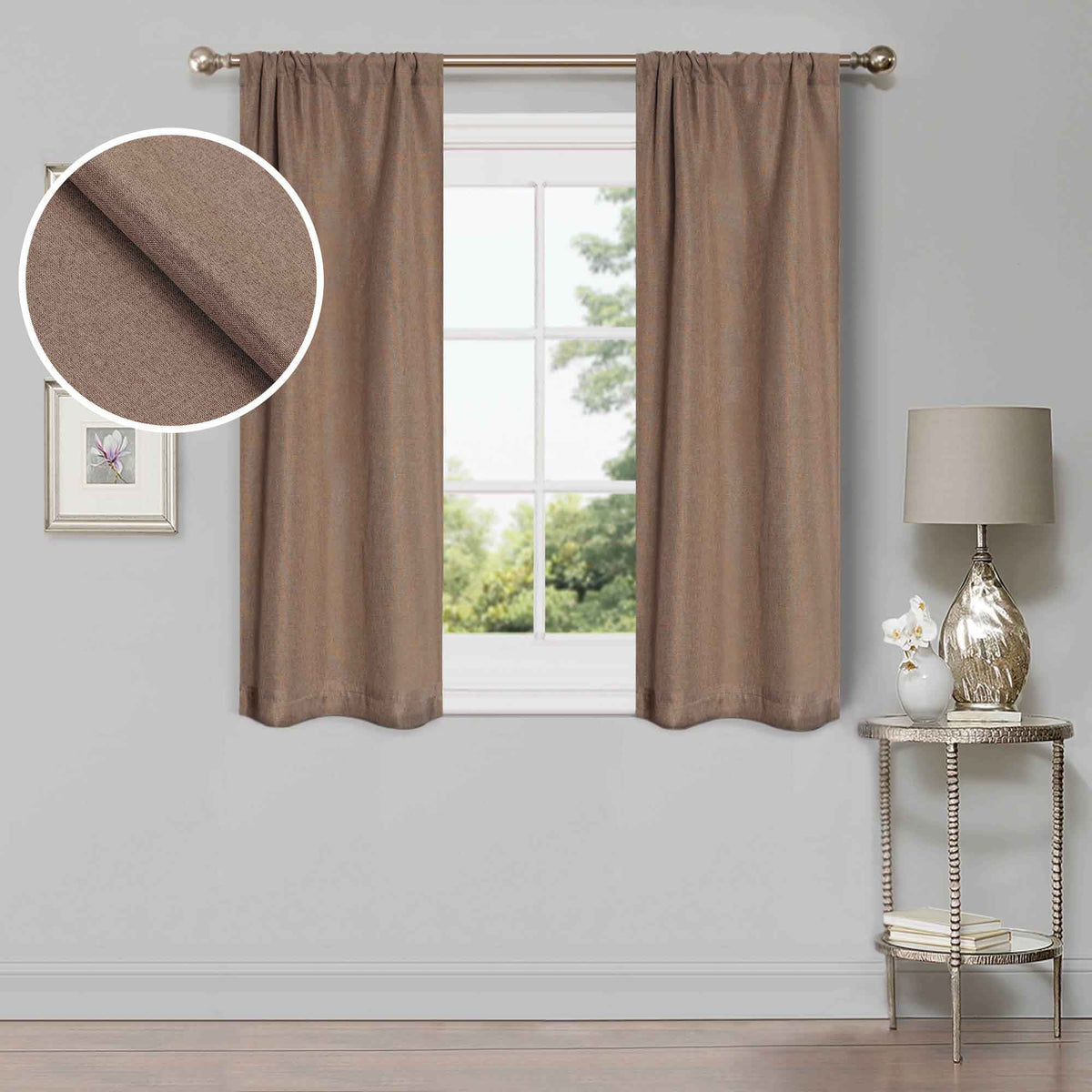 Linen Pattern Washable Room Darkening Blackout Curtains Set 26" - 4 Pieces