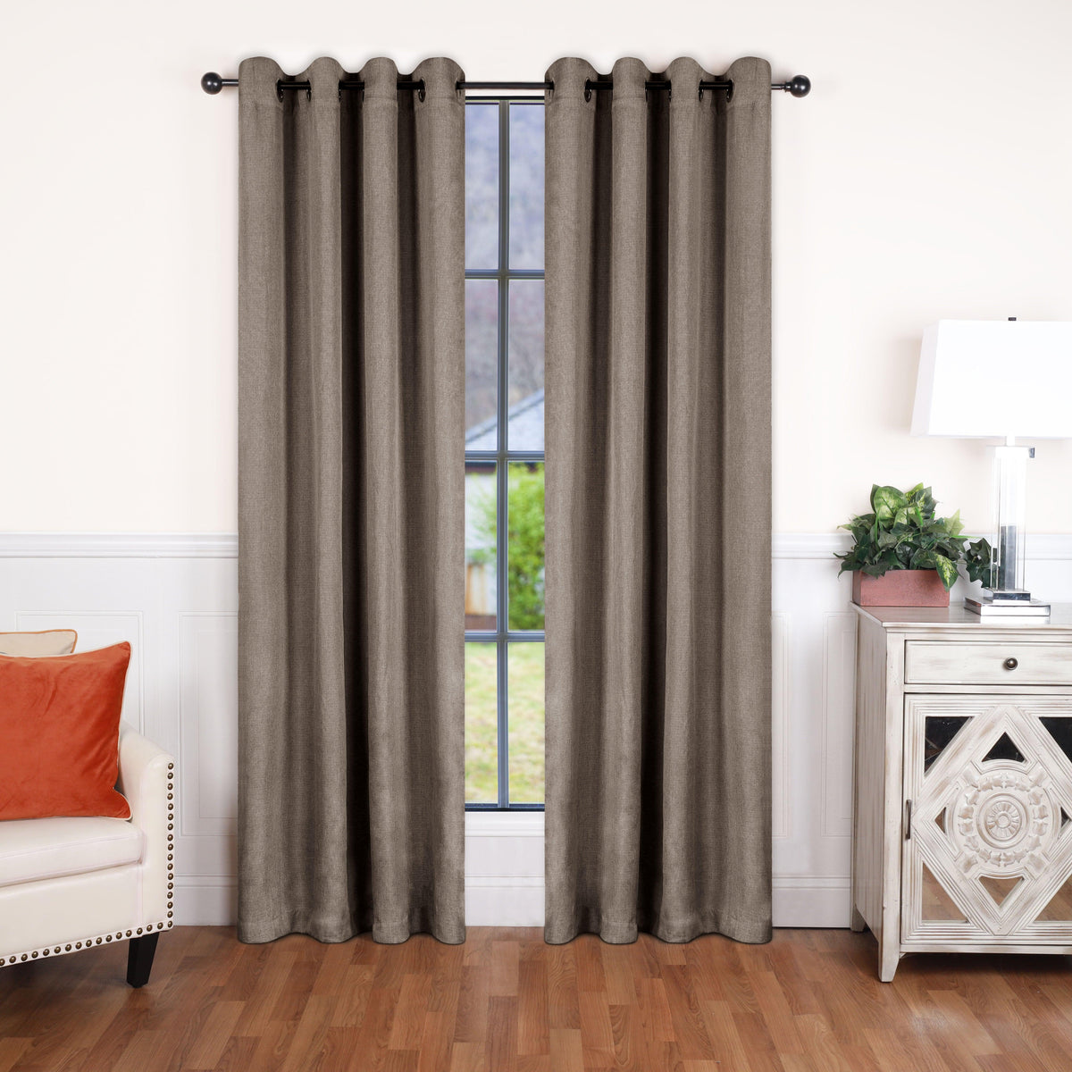 Linen Pattern Washable Room Darkening Blackout Curtain Set 42" - 8 Pieces