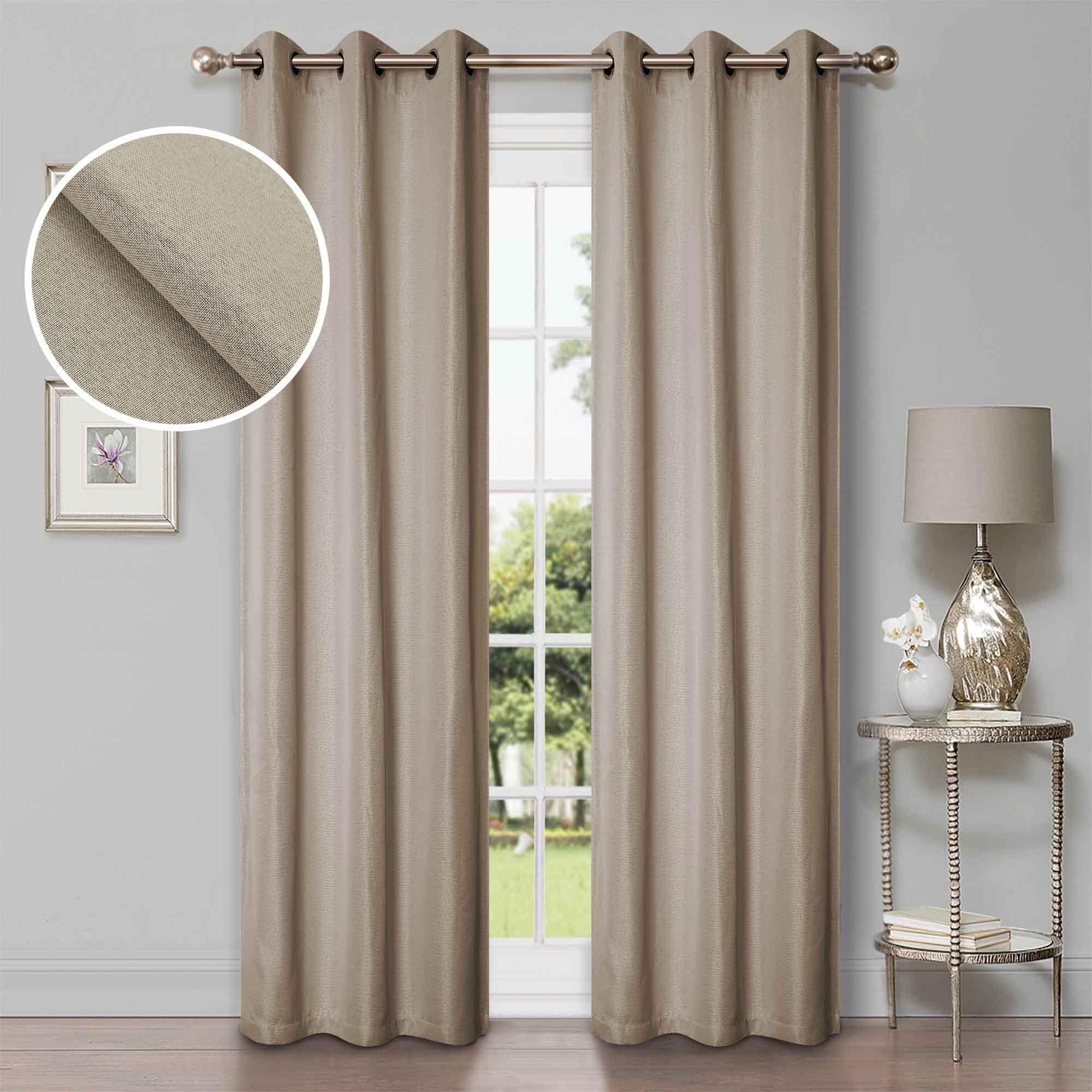 Linen Pattern Washable Room Darkening Blackout Curtain Set 42" - 8 Pieces