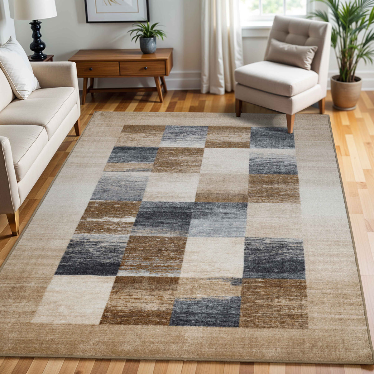 Lockwood Color Block Non-Slip Washable Indoor Area Rug or Runner