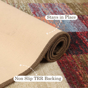 Lockwood Color Block Non-Slip Washable Indoor Area Rug or Runner