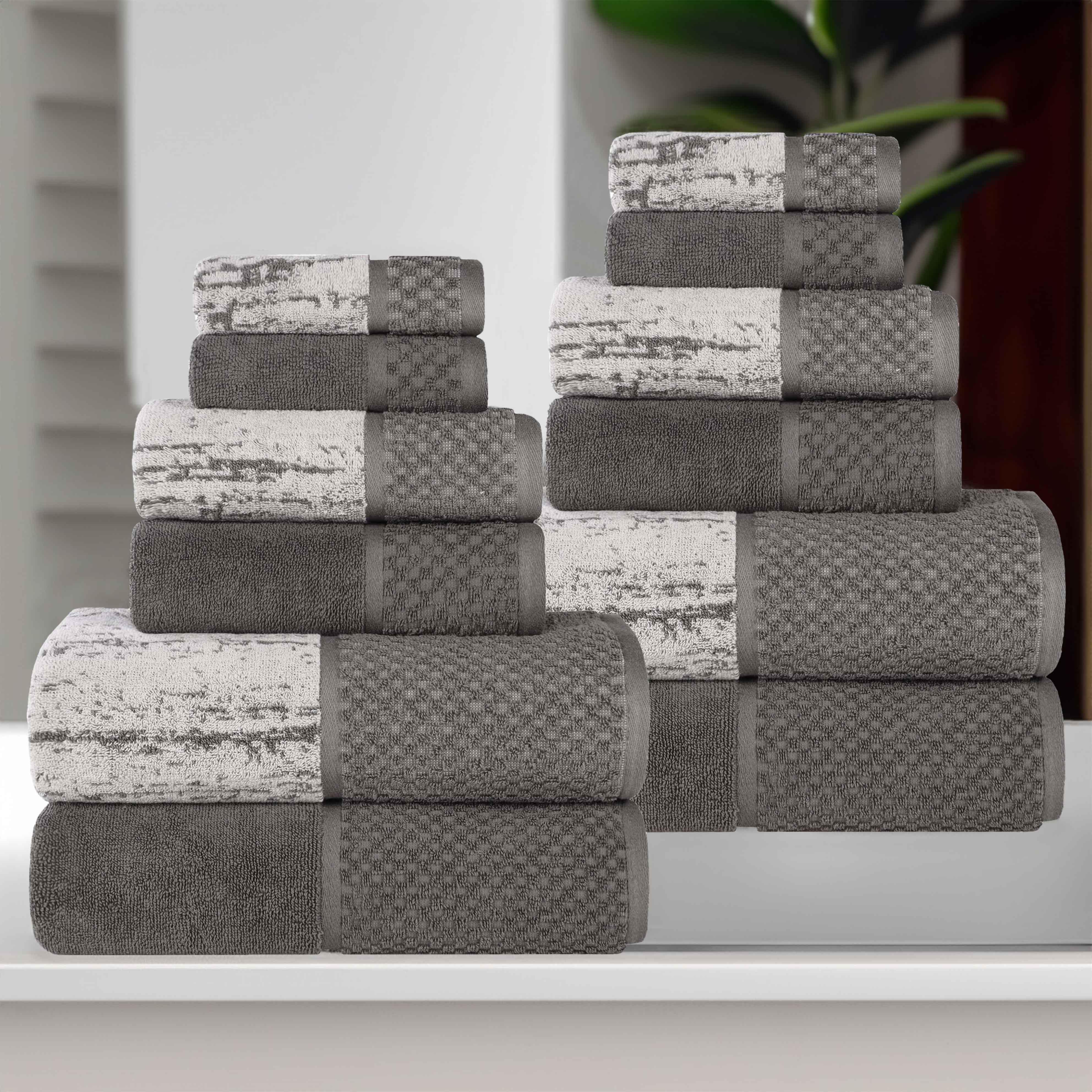 Lodie Cotton Jacquard Solid and Two-Toned 12 Piece Assorted Towel Set