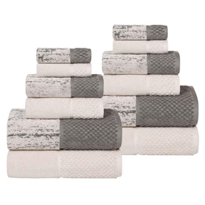 Lodie Cotton Jacquard Solid and Two-Toned 12 Piece Assorted Towel Set