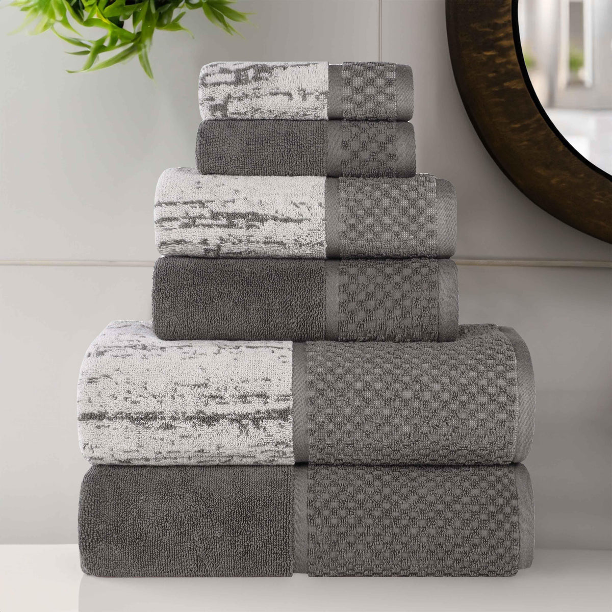 Lodie Cotton Jacquard Solid and Two-Toned 6 Piece Assorted Towel Set