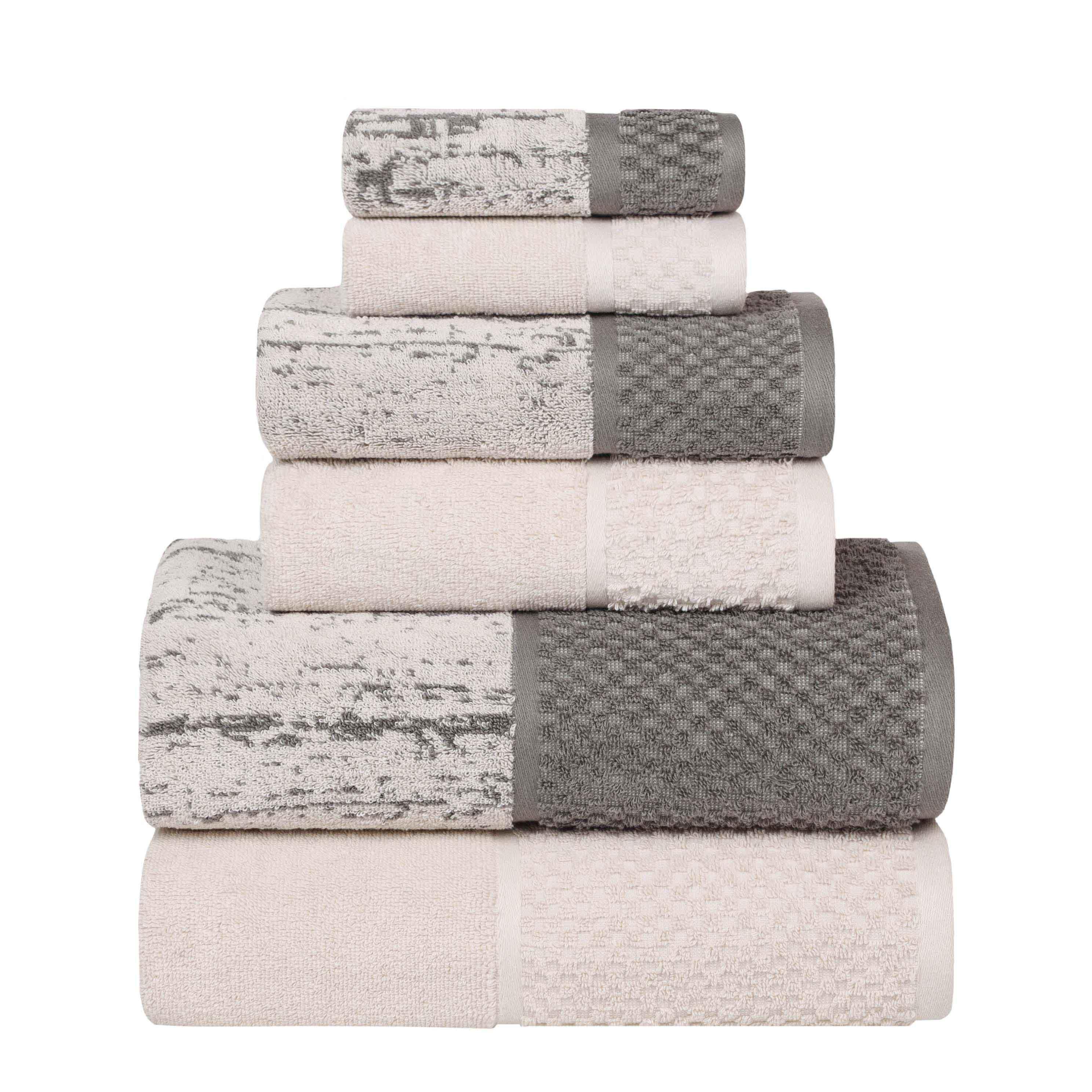 Lodie Cotton Jacquard Solid and Two-Toned 6 Piece Assorted Towel Set