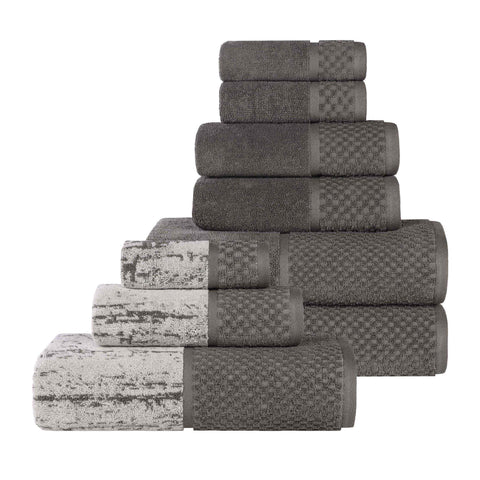 Lodie Cotton Jacquard Solid and Two-Toned 9 Piece Assorted Towel Set