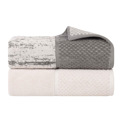 Lodie Cotton Jacquard Solid and Two-Toned Bath Sheet Set of 2