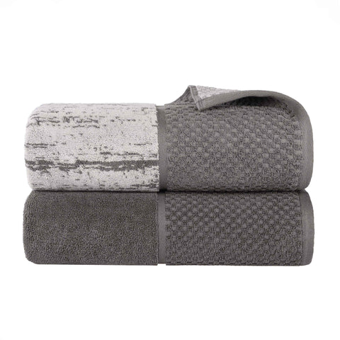 Lodie Cotton Jacquard Solid and Two-Toned Bath Sheet Set of 2