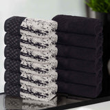 Lodie Cotton Jacquard Solid and Two-Toned Face Towel Washcloth Set of 12