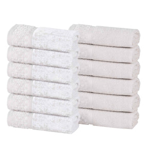 Lodie Cotton Jacquard Solid and Two-Toned Face Towel Washcloth Set of 12