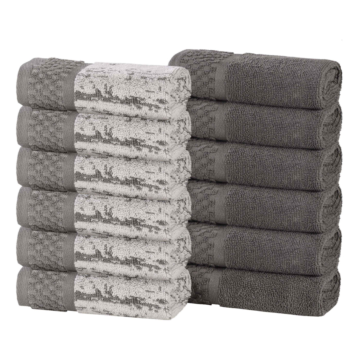 Lodie Cotton Jacquard Solid and Two-Toned Face Towel Washcloth Set of 12
