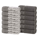 Lodie Cotton Jacquard Solid and Two-Toned Face Towel Washcloth Set of 12