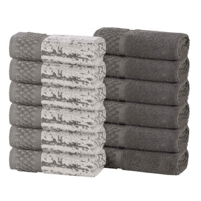Lodie Cotton Jacquard Solid and Two-Toned Face Towel Washcloth Set of 12