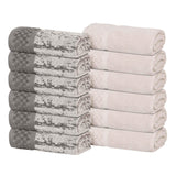 Lodie Cotton Jacquard Solid and Two-Toned Face Towel Washcloth Set of 12
