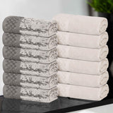 Lodie Cotton Jacquard Solid and Two-Toned Face Towel Washcloth Set of 12