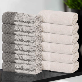 Lodie Cotton Jacquard Solid and Two-Toned Face Towel Washcloth Set of 12