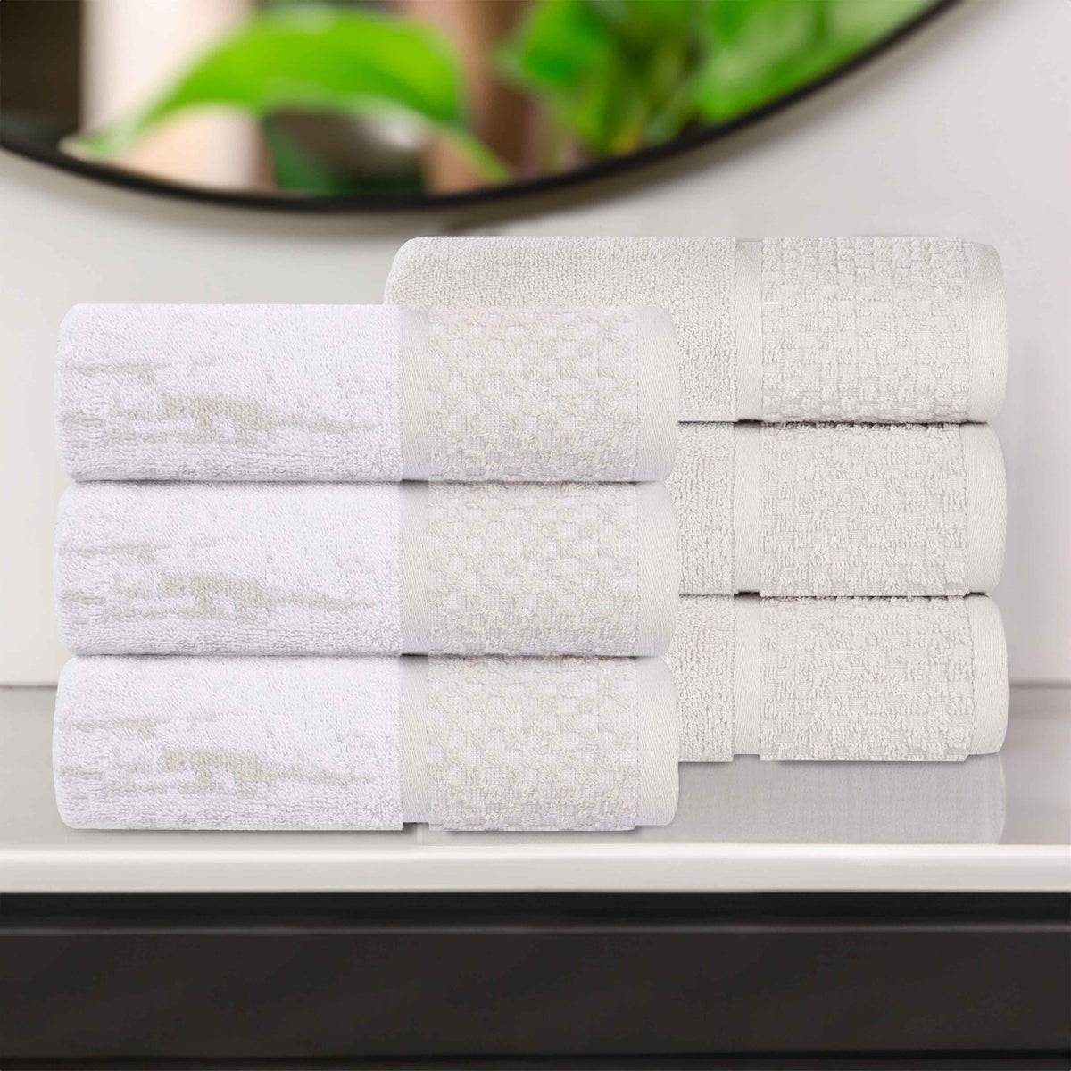 Lodie Cotton Jacquard Solid and Two-Toned Hand Towel Set of 6