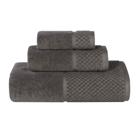 Lodie Cotton Plush Absorbent Jacquard Solid 3 Piece Assorted Towel Set