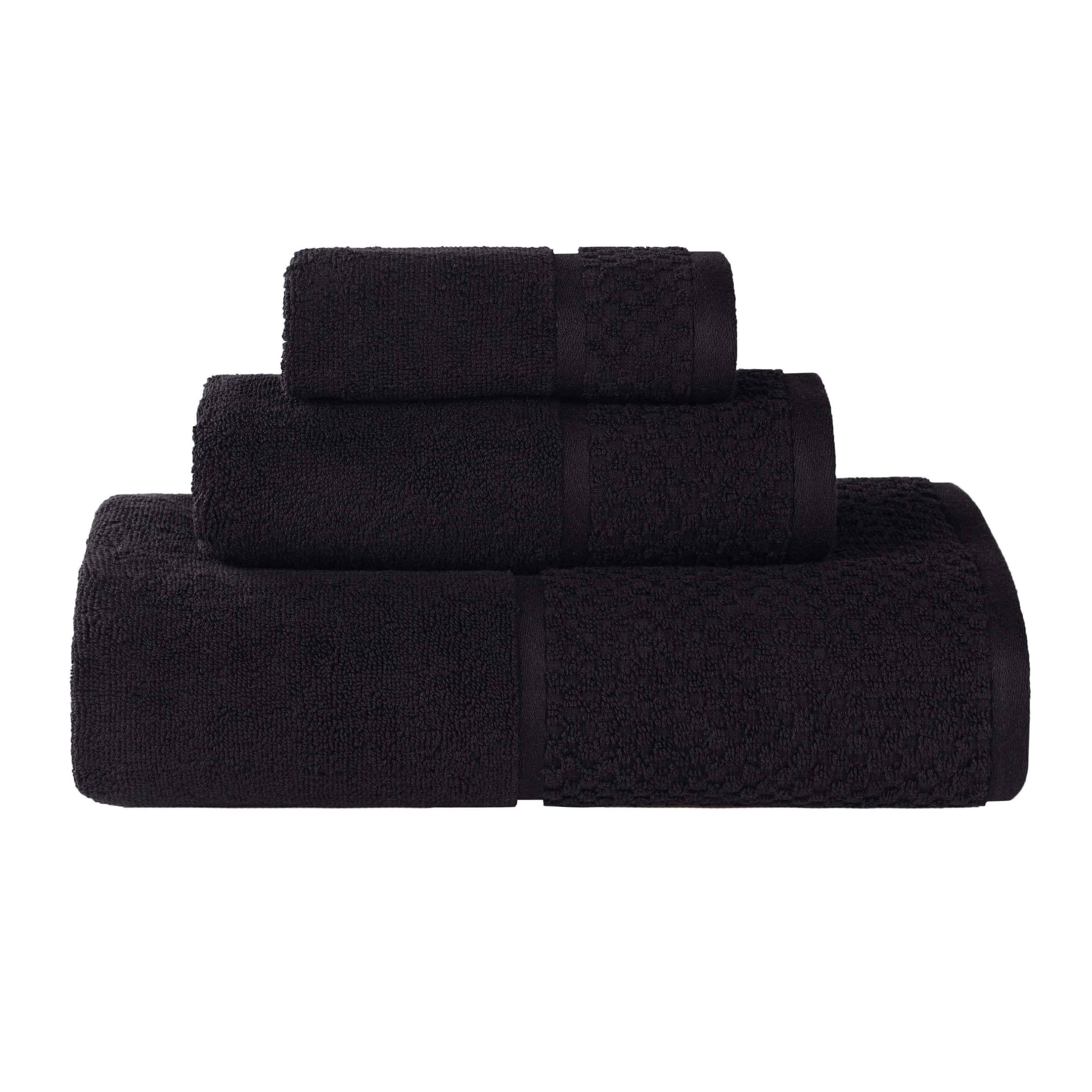 Lodie Cotton Plush Absorbent Jacquard Solid 3 Piece Assorted Towel Set