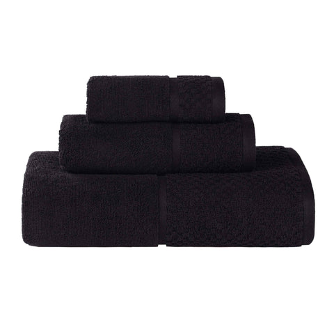 Lodie Cotton Plush Absorbent Jacquard Solid 3 Piece Assorted Towel Set