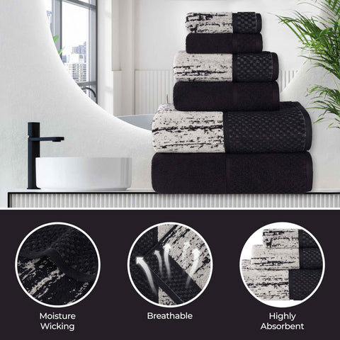 Lodie Cotton Plush Absorbent Jacquard Solid 3 Piece Assorted Towel Set
