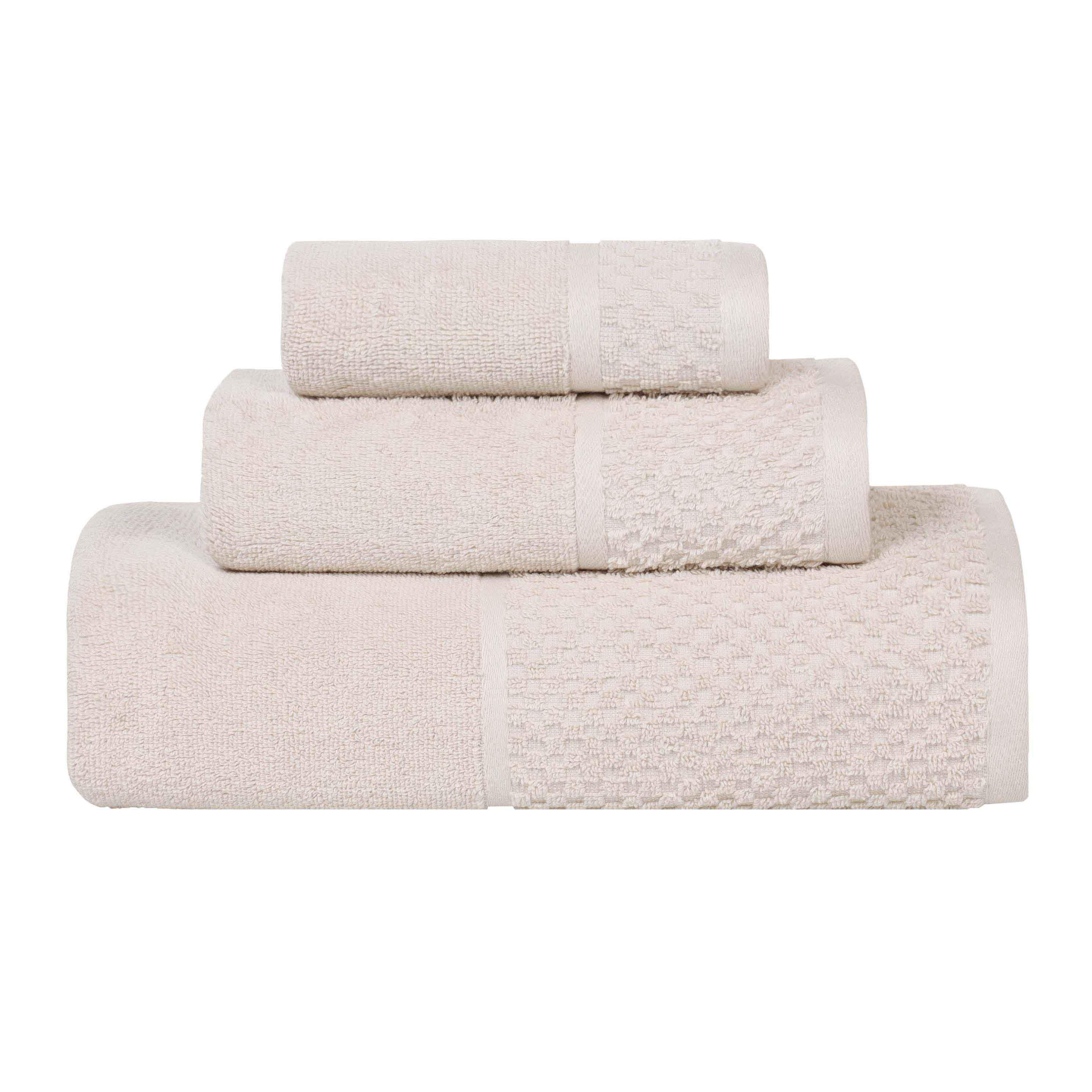 Lodie Cotton Plush Absorbent Jacquard Solid 3 Piece Assorted Towel Set