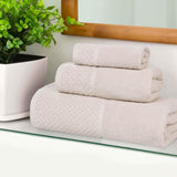 Lodie Cotton Plush Absorbent Jacquard Solid 3 Piece Assorted Towel Set
