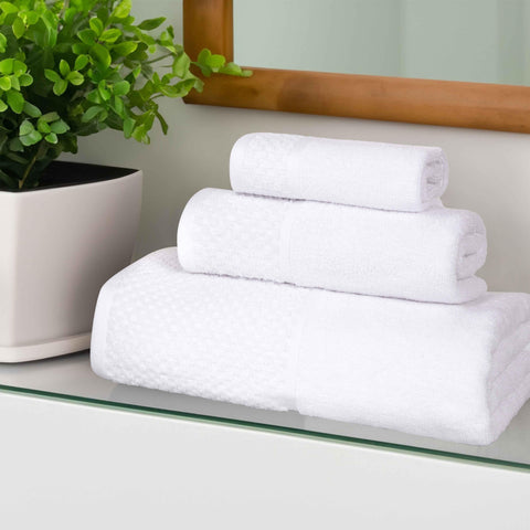Lodie Cotton Plush Absorbent Jacquard Solid 3 Piece Assorted Towel Set