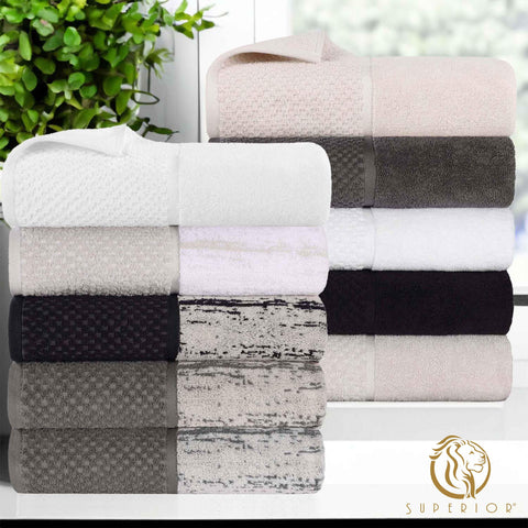 Lodie Cotton Plush Absorbent Jacquard Solid 3 Piece Assorted Towel Set