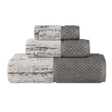 Lodie Cotton Plush Soft Jacquard Two-Toned 3 Piece Assorted Towel Set