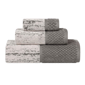 Lodie Cotton Plush Soft Jacquard Two-Toned 3 Piece Assorted Towel Set