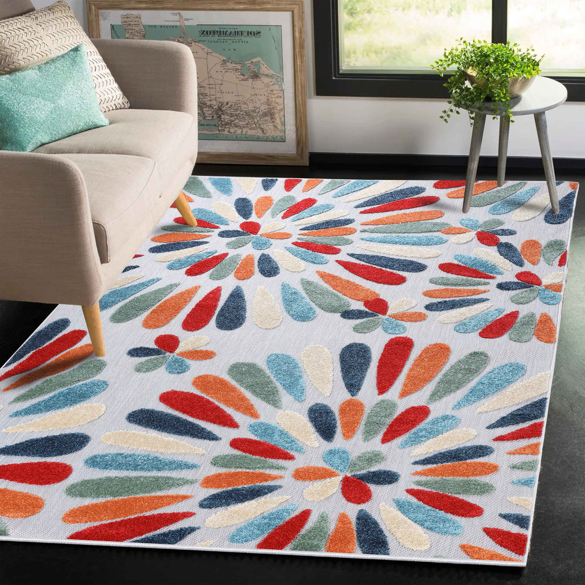 Marigold Oversized Floral Area Rug Transitional Indoor Outdoor Rugs