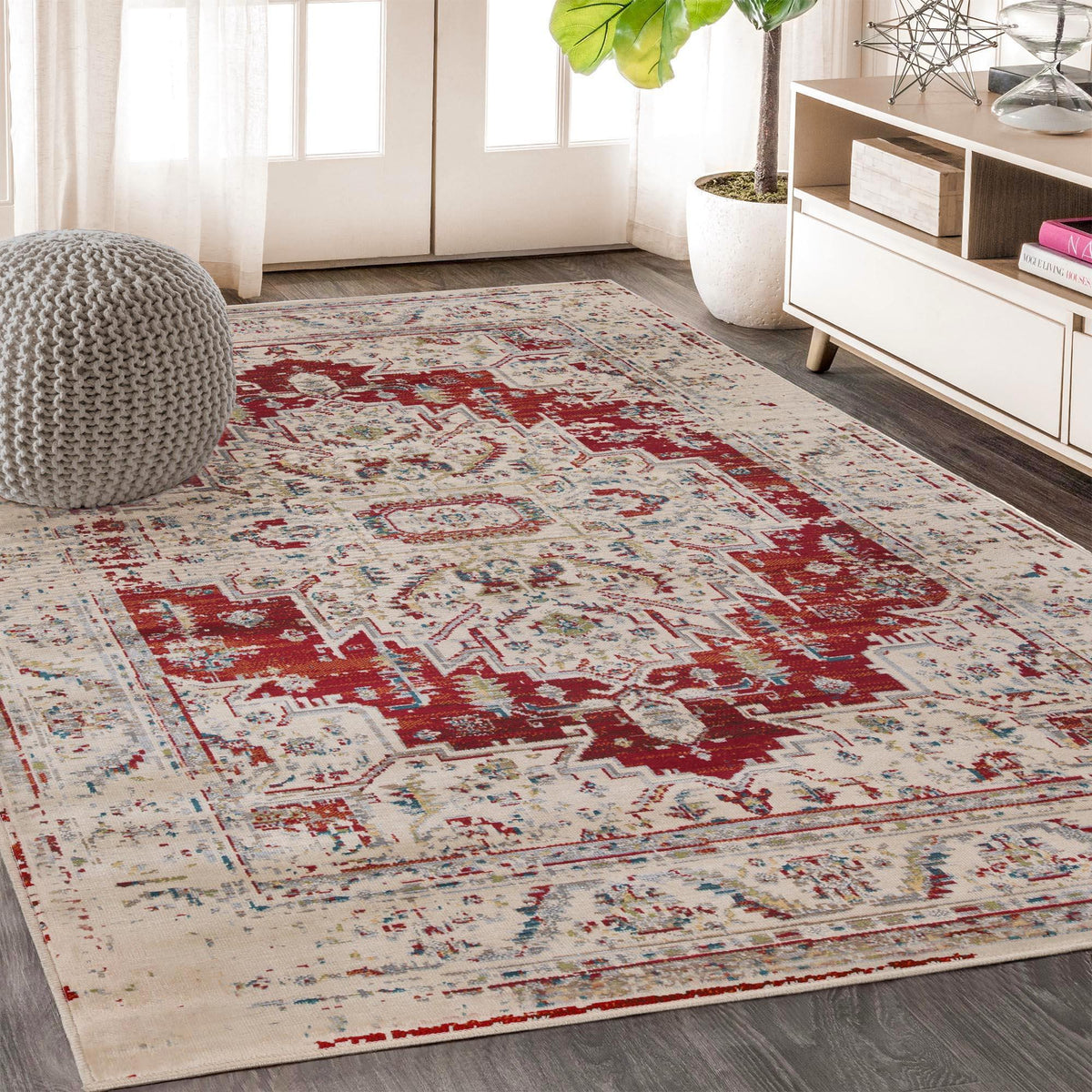 Marquis Geometric Medallion Distressed Indoor Area Rugs Or Runner Rug