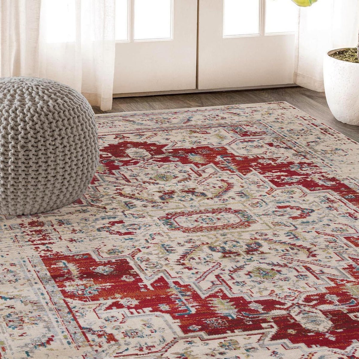 Marquis Geometric Medallion Distressed Indoor Area Rugs Or Runner Rug