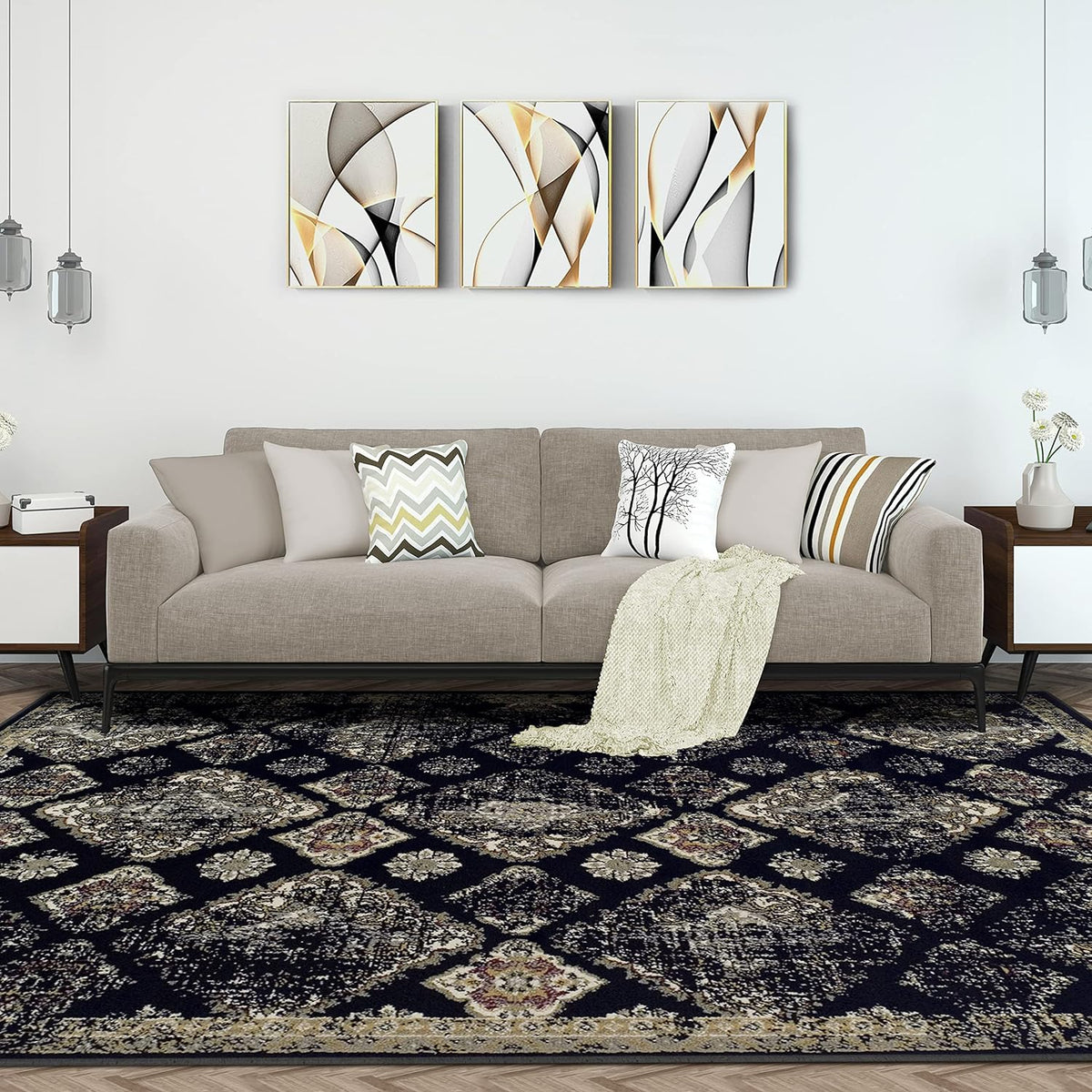 Mayfair Distressed Damask Indoor Area Rug or Runner Rug Or Door Mat