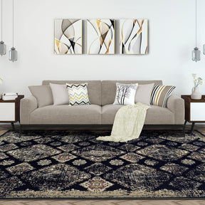Mayfair Distressed Damask Indoor Area Rug or Runner Rug Or Door Mat