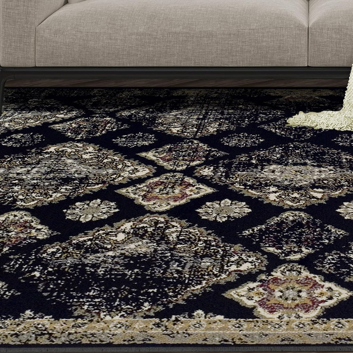 Mayfair Distressed Damask Indoor Area Rug or Runner Rug Or Door Mat