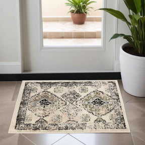Mayfair Distressed Damask Indoor Area Rug or Runner Rug Or Door Mat