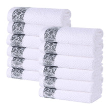 Medallion Cotton Jacquard Textured Face Towels/ Washcloths, Set of 12