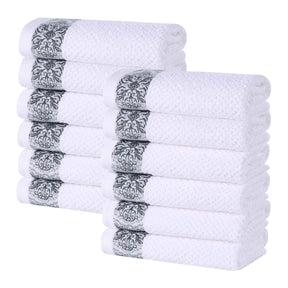 Medallion Cotton Jacquard Textured Face Towels/ Washcloths, Set of 12